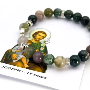 Bracelet Chapelet Saint Joseph – "Force & Sérénité" – Onyx et Agate Indienne