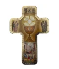 Croix murale chrétienne – Eucharistie et Dernière Cène – 18 × 12 cm - bois