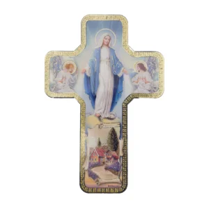 Croix murale chrétienne – Vierge Miraculeuse, bénédiction et protection du foyer