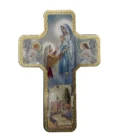 Croix murale chrétienne – Notre-Dame de Lourdes et sainte Bernadette – Protection du foyer – 18 × 12 cm