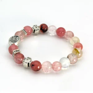 Bracelet Dévotion Ange Gardien des Enfants - Quartz Volcanique & Métal Argenté - Protection