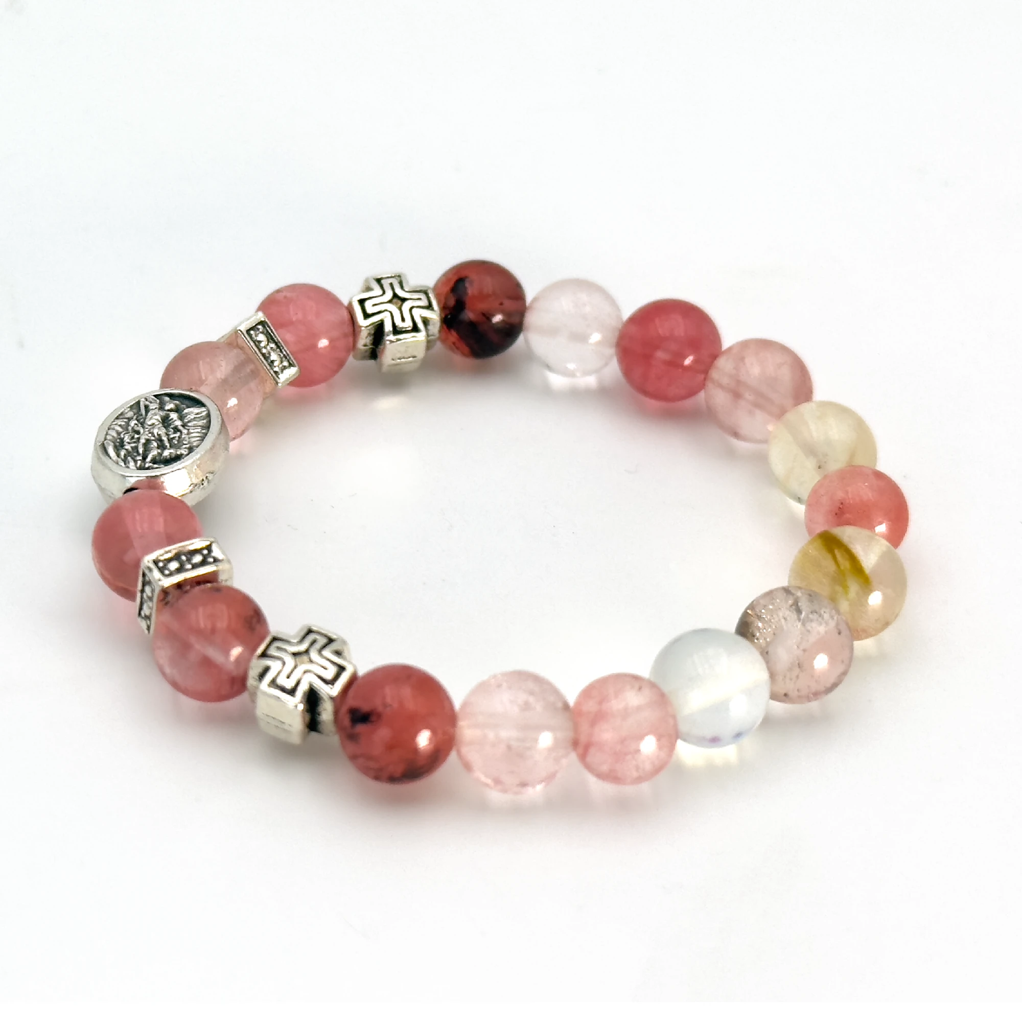 Bracelet Dévotion Ange Gardien des Enfants - Quartz Volcanique & Métal Argenté - Protection