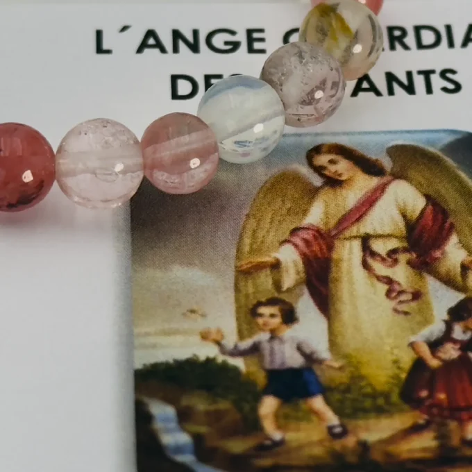 Bracelet Dévotion Ange Gardien des Enfants - Quartz Volcanique & Métal Argenté - Protection