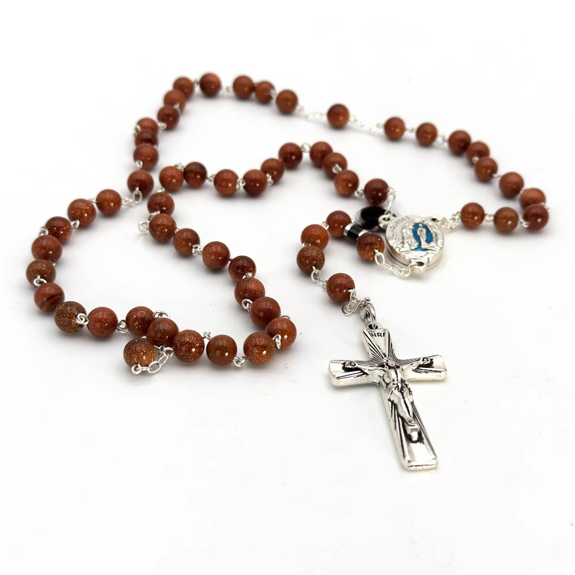 Chapelet Dévotionnel Notre-Dame de Lourdes - Pierre de Soleil (Gold Sandstone) & Eau Miraculeuse