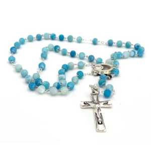 Chapelet Dévotionnel Notre-Dame de Lourdes - Agate Givrée (Agata Fosca) et Eau Miraculeuse