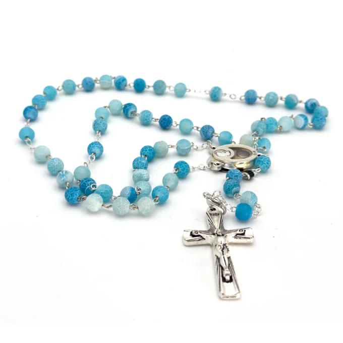 Chapelet Dévotionnel Notre-Dame de Lourdes - Agate Givrée (Agata Fosca) et Eau Miraculeuse