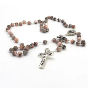 Chapelet Eau de Lourdes & Jaspe Zèbre Rose (Pierres Naturelles)