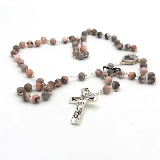 Chapelet Eau de Lourdes & Jaspe Zèbre Rose (Pierres Naturelles)