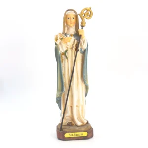 Statue Sainte Béatrice avec crosse et lys – 25 cm – décoration religieuse