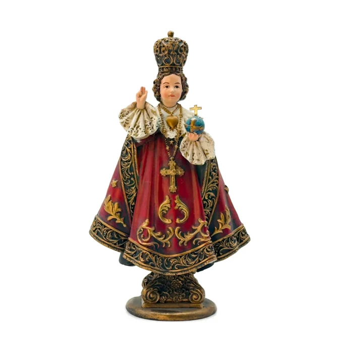 Statue Enfant Jésus de Prague en résine – 15 cm – Finition richement décorée