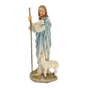 Statue du Christ Bon Pasteur avec agneau – résine –