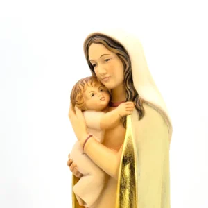 Statue Vierge à l’Enfant en bois peint – Val Gardena – sculpture artisanale italienne