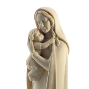 Statue Vierge à l’Enfant en bois naturel – Val Gardena – sculpture artisanale italienne