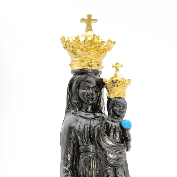 Statue Vierge Noire Couronnée en Résine - Enfant Jésus et Or