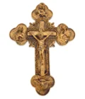 Croix murale chrétienne 35 cm – Crucifix et symboles sacrés – Résine Finition bronze