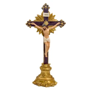 Crucifix d’autel 40 cm – Croix du Christ Dorée en résine