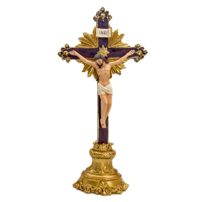 Crucifix d’autel 40 cm – Croix du Christ Dorée en résine
