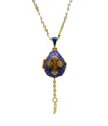 Collier Pendentif "Œuf Impérial" émaillé bleu roi et croix cristaux