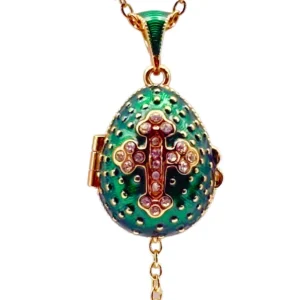 Collier Pendentif "Œuf de Fabergé" Vert & Ange Secret