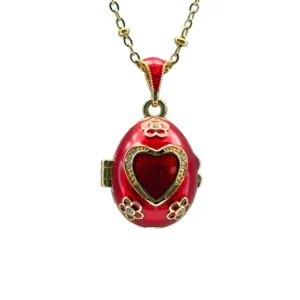 COLLIER PENDENTIF ŒUF "CŒUR ÉMAILLÉ ROUGE" & SECRET D'ANGE - AMOUR PROTECTEUR