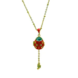Collier Œuf Impérial ouvrant avec ange – Pendentif rouge Coccinelle