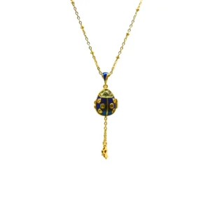 Collier Pendentif "Œuf Impérial" Coccinelle bleue ouvrant avec ange