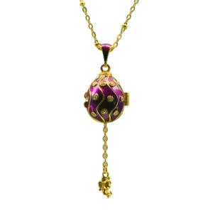Collier Œuf Impérial émaillé violet ouvrant avec ange – pendentif spirituel doré
