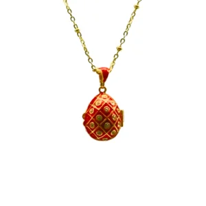 Collier œuf impérial rouge ouvrant avec ange – bijou spirituel élégant