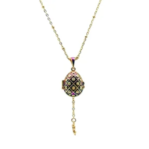 Collier Pendentif "Œuf Impérial" Grillage Royal Violet et Ange Secret