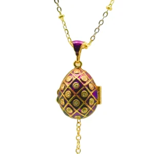 Collier Pendentif "Œuf Impérial" Grillage Royal Violet et Ange Secret