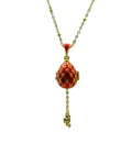 Collier Pendentif "Œuf Impérial" Émaillé Rubis, Grille Treillis Dorée et Fleurs Cristaux - Secret de l'Ange Gardien