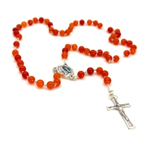 Chapelet Dévotionnel Notre-Dame de Lourdes - Agate Orange (Orange Agate) & Eau Miraculeuse