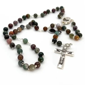 Chapelet Agate Indienne (Indian Agate) et Eau Miraculeuse - Notre-Dame de Lourdes
