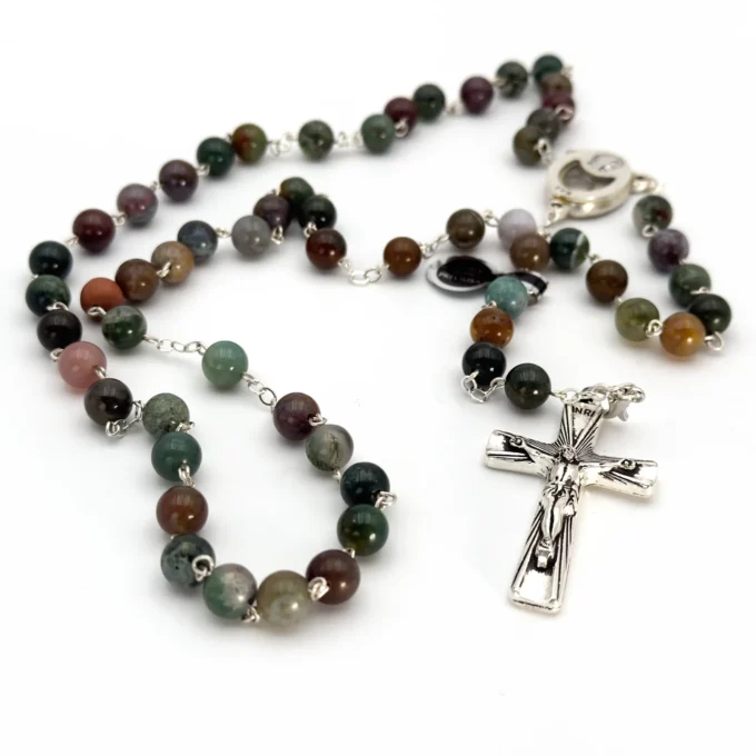Chapelet Agate Indienne (Indian Agate) et Eau Miraculeuse - Notre-Dame de Lourdes