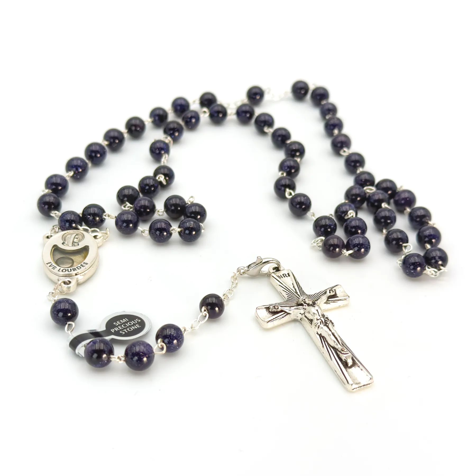 Chapelet Pierre de Sable Bleu et Eau Miraculeuse - Notre-Dame de Lourdes