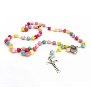 Chapelet Dévotionnel Notre-Dame de Lourdes - Agate Multicolore (Multicolor Agate) & Eau Miraculeuse