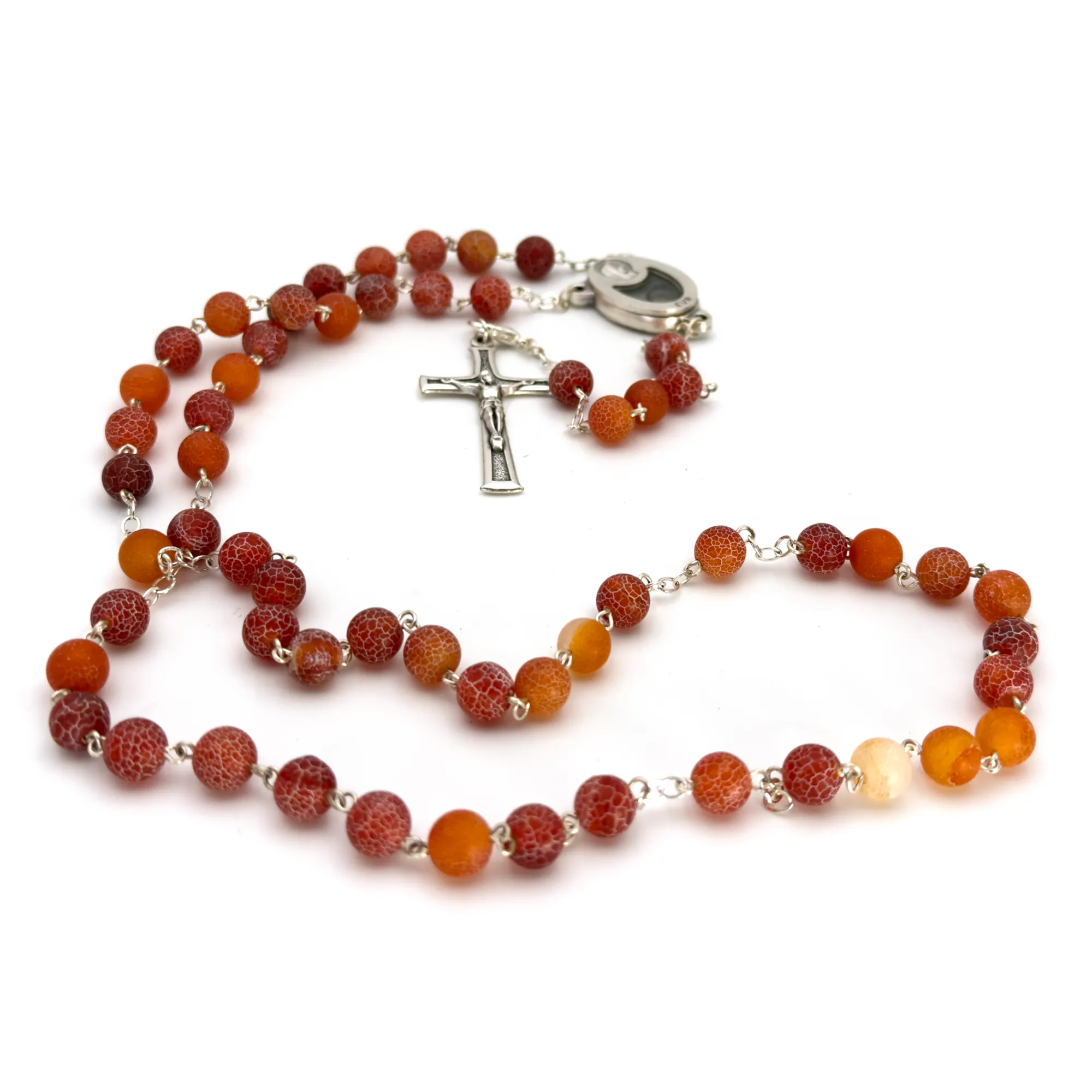 Chapelet - Eau de Lourdes et Agate Givrée Rouge