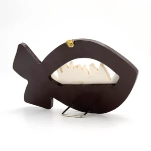 Poisson Ichthus décoratif 25 cm avec bas-relief La Cène - Bois et résine aspect pierre