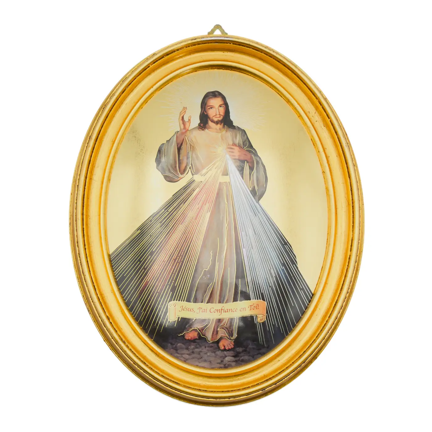 Cadre du Christ Miséricordieux – Une invitation à la confiance - ovale doré 29 x 36 cm