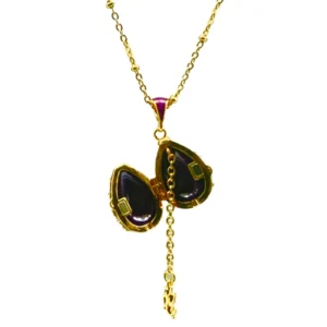 Collier œuf impérial violet ouvrant avec ange – bijou spirituel élégant