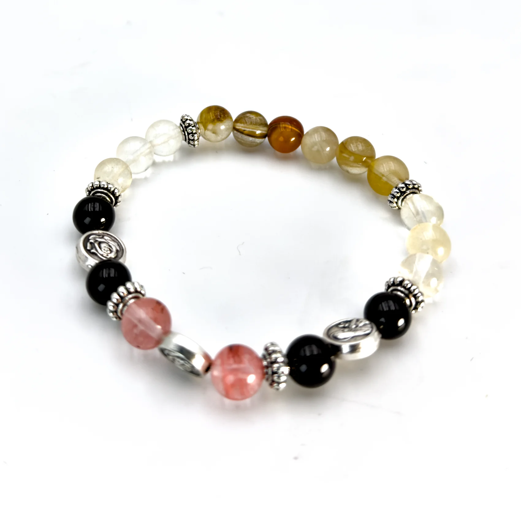 Bracelet chapelet Sainte Thérèse – Perles en quartz multicolore – Médaille religieuse