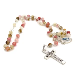 Chapelet de Lourdes en quartz volcanique – avec goutte d’eau de Lourdes