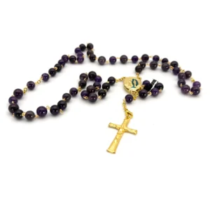 Chapelet en améthyste avec eau de Lourdes