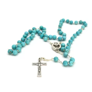 Chapelet en pierre turquoise avec eau de Lourdes