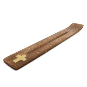 Porte-Encens Réglette en Bois - Motif Croix et Étoiles Dorées pour Bâtonnets