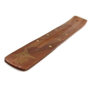 Porte-Encens Réglette en Bois - Motif Saint Michel Archange et Étoiles Dorées pour Bâtonnets