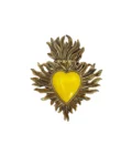 Petit Ex-Voto Mural "Cœur et Flammes Ardentes" - Décoration Spirituelle Vintage (12 cm) - Jaune