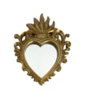 Petit Miroir Ex-Voto Mural "Cœur de Flammes" Doré Antique - Décoration Baroque et Spirituelle (15,5 cm)