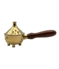 Encensoir Brûle-Encens à Manche en Laiton Poli et Bois - Rituel de Purification Mobile (19 cm)