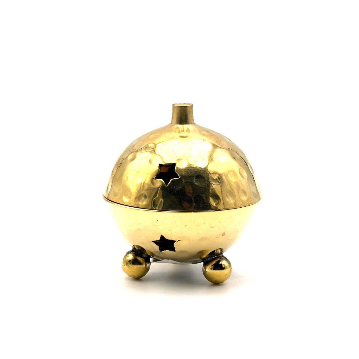 Petit Encensoir Brûle-Encens Sphérique "Globe Étoilé" en Laiton Martelé (6 cm)
